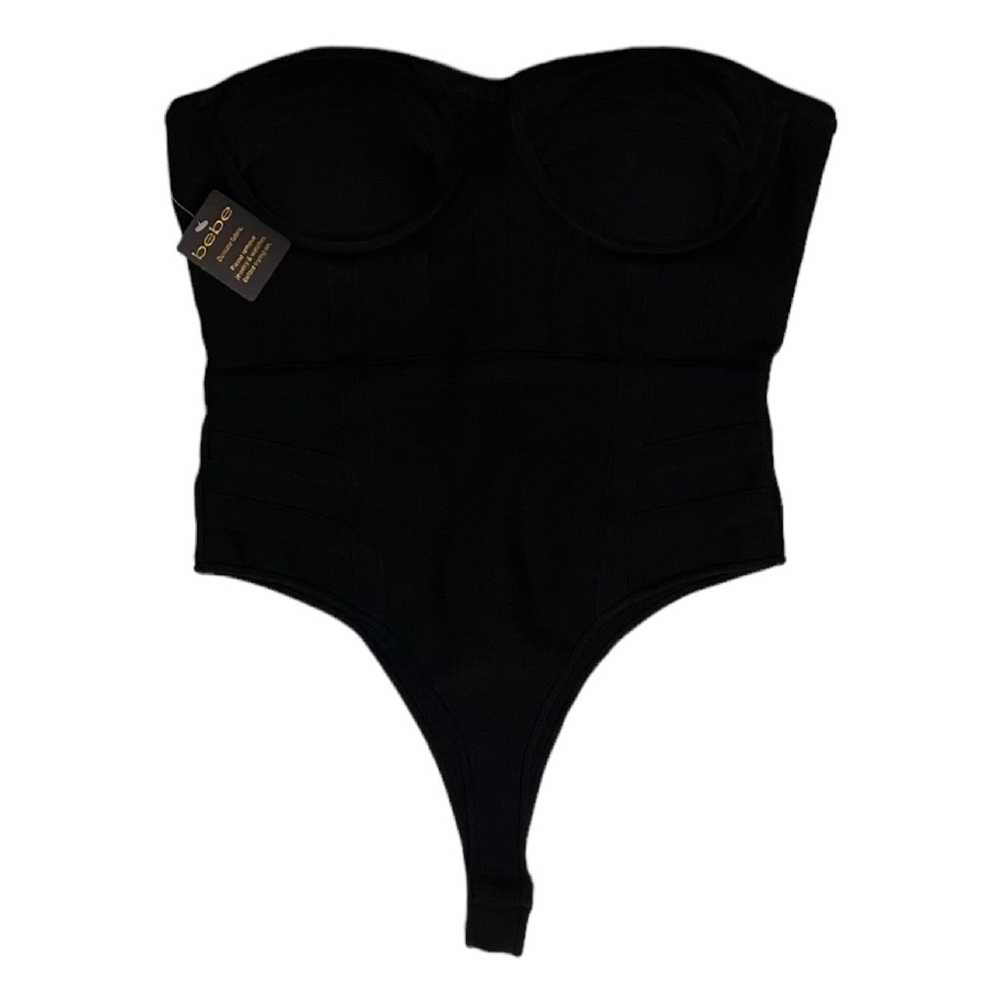 BEBE Seamed Black Strapless Bodysuit
